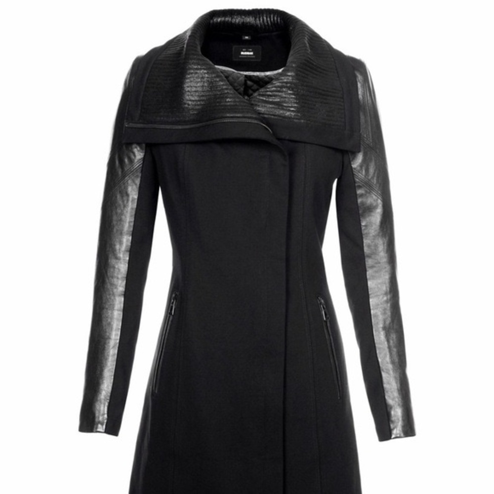 RUDSAK Black Trench Coat with Leather Accents